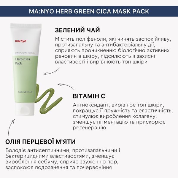 Заспокійлива маска з екстрактом зеленого чаю Manyo Herb Green Cica Mask Pack 75 мл cos1085 фото