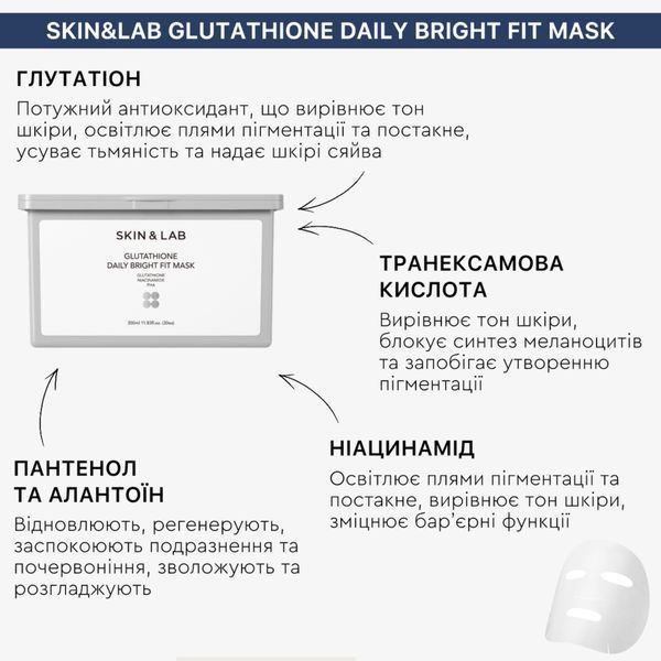 Освітлювальні тканинні маски з глутатіоном SKIN&LAB Glutathione Daily Bright Fit Mask 30 шт cos492 фото