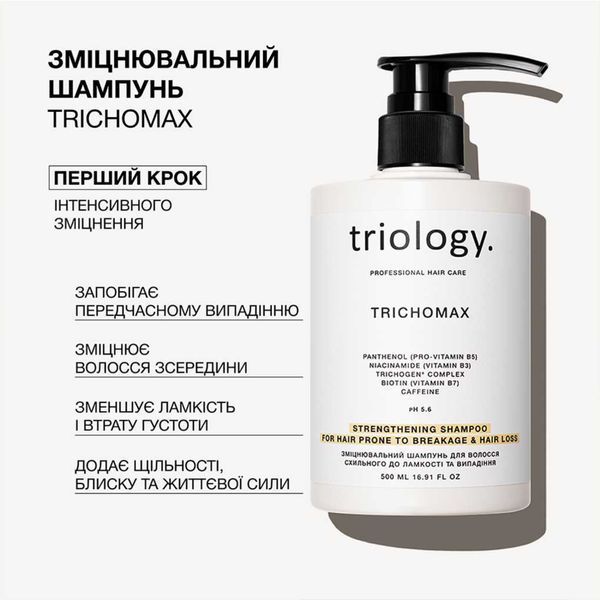 Зміцнювальний шампунь проти випадіння волосся Triology Trichomax 500 мл  cos037 фото