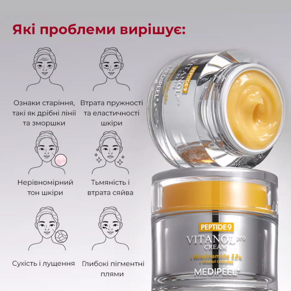 Освітлюючий крем з 12% ніацинаміду та комплексом вітанолу Medi-Peel Peptide 9 Vitanol Cream Pro cos554 фото