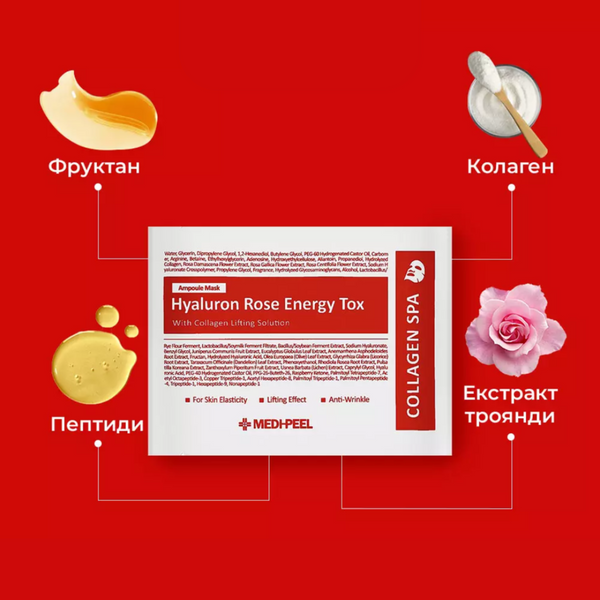 Зволожуюча тканинна маска з колагеном MEDIPEEL Hyaluron Rose Energy Tox Mask cos733 фото