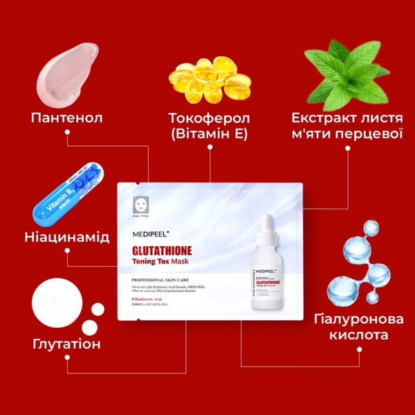 Освітлююча тканинна маска з глутатіоном MEDIPEEL Glutathione Toning Tox Mask cos735 фото