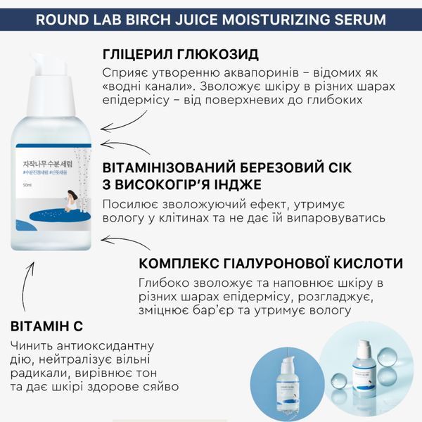 Зволожуюча сироватка з березовим соком Round Lab Birch Juice Moisturizing Serum 50 мл cos487 фото